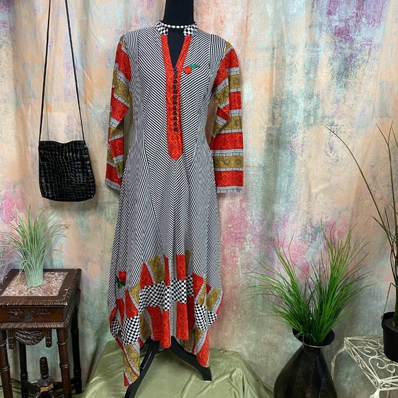 VTG📌Origins Striped Retro Style Maxi Dress - Picture 1 of 12